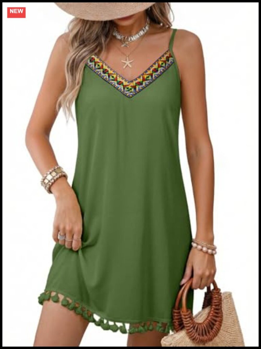 Embroidered Spaghetti Strap V-Neck Mini Sundress Lightweight Vacation Beach
